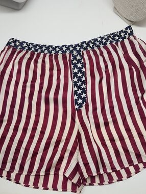 VINTAGE Addiction Men's SILK Boxer Shorts - Red White Stripes Blue Star Trim